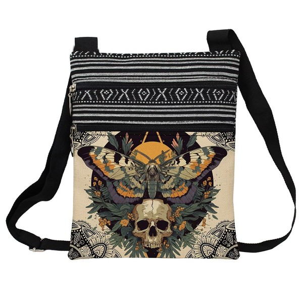 LiuenMgg Skull Butterfly Messenger Bag Small Ethnic Pattern Printed Adjustable