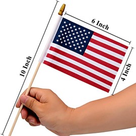 100Pcs 4x6 Inch Small American Flags on Stick, 4th of July Mini Handheld US Flags 4x6 with Solid Wooden Pole Safety Spear Top for Patriotic Memorial Day Independence Day Decorations Veterans Parades