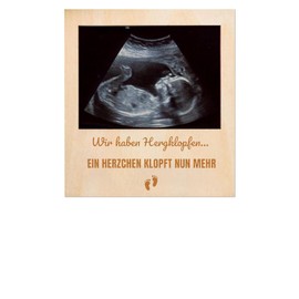 Scinzene Pregnancy announcement with wooden frame, pregnancy announcement, 11 x 10 cm photo frame, ultrasound image and magnetic back, creative gift idea for pregnancy announcement
