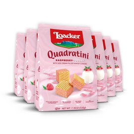 Loacker Quadratini Raspberry Yogurt Wafer Cookies LARGE - 30% Less Sugar - Premium Crispy Bite Size Wafers - LARGE Pack of 6
