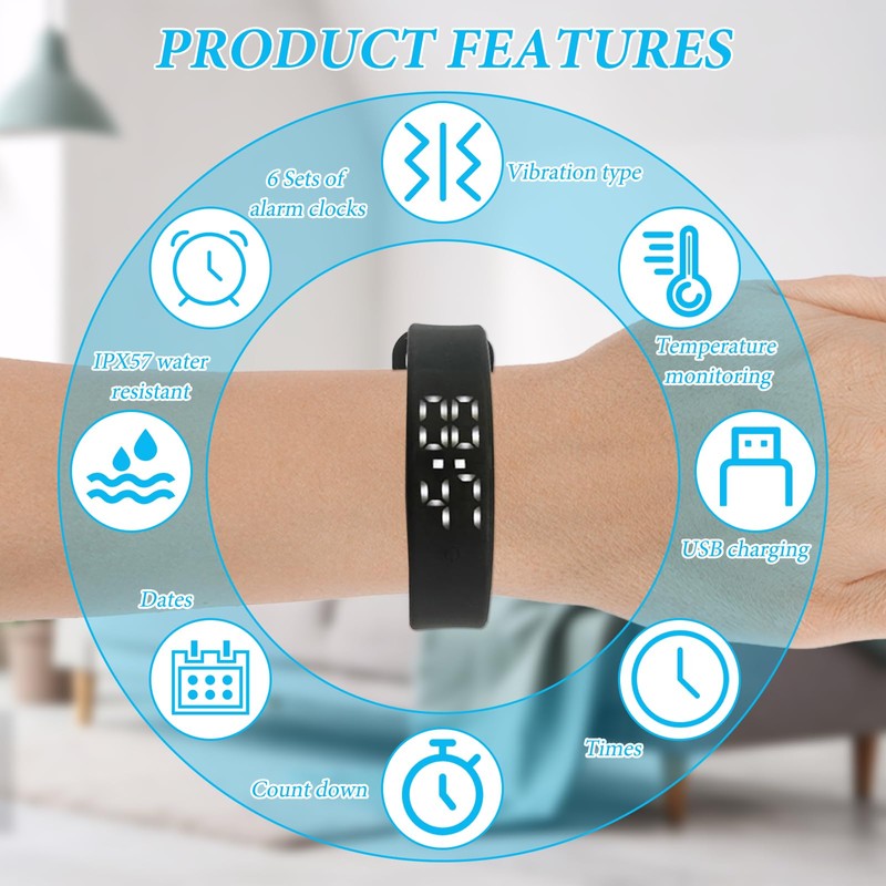 ExcellaElite Vibrating Alarm Wristband Water Proof Silent Alarm Watch 3