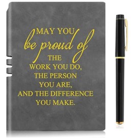 Thank You Gifts For Colleagues Leather Notebook A5,Leaving Gifts For Colleagues Women,Employee Appreciation Teacher Gifts,Team Gifts For Employees Ballpoint Pen Notebook For Coworkers (Grey)