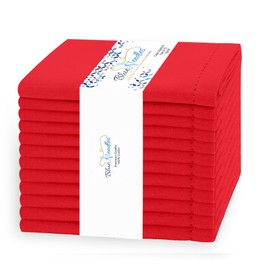 Blue Needles Hemstitch Linen Napkins - 100% Cotton Set of 12 Cloth Dinner Napkins 18x18 inches - Soft, Reusable and Washable Napkins, Ideal for Thanksgiving, Fall, Events & Everyday Use - Red