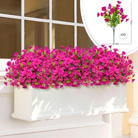 ICX 10pc Artificial Morning Glory Flowers for Outdoors,Silk Fake Flowers UV Resistant, Spring Flowers Artificial for Decoration,Outdoor Fake Plants for Door Porch Patio Planter Yard (Fuchsia