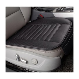 Adunsiaoto Breathable Bamboo Charcoal Leather Car Seats Cover, Car Seat Cushion Driver Leather Pad Front Anti-Slip, Car Seat Cover Protector for Front Seat Bottom, for Cars Seats(Black)