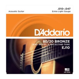 CUERDAS GUITARRA ACUSTICA - D'Addario (EJ/10) Extra Lite Bronce 80/20 (Juego Completo 010/047)