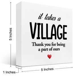 z-crange It Takes A Village Thank You for Being A Part of Ours Wood Block Sign Desk Decor,Rustic Meaningful Wooden Box Plaque Sign Desk Decor for Home Office Shelf Table Decorations