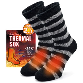 Busy Socks Winter Warm Thermal Socks for Men Women Extra Thick Insulated Heated Crew Boot Socks for Extreme Cold Weather, Medium, 1 Pair Dark Grey Striped