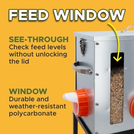 Metal Chicken Feeder 40lb, No Waste Automatic Chicken Feeder with Window, Galvanized Large Capacity Poultry Equipment, Rodent Proof, Rat Proof, Weatherproof Silo, Outdoor Coop, Comederos para Gallinas