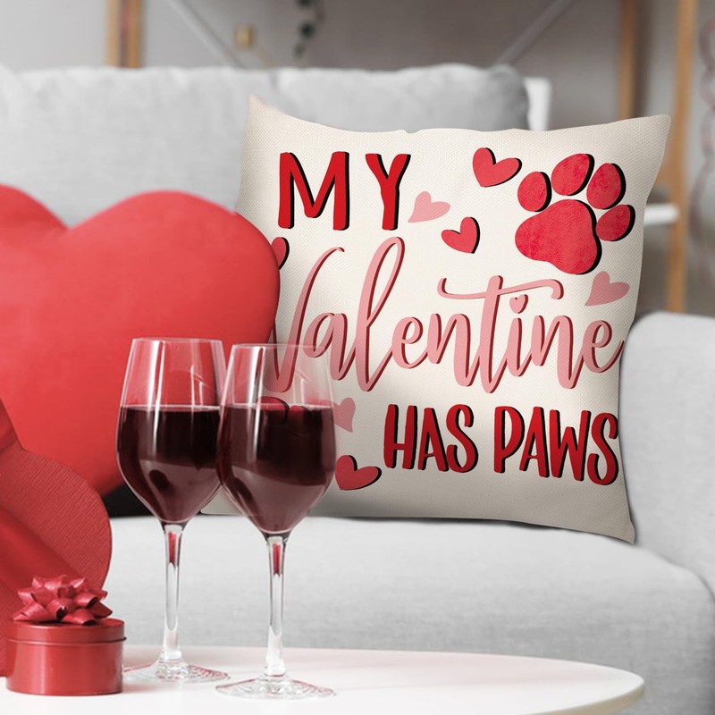 My Valentine Has Paws Decorative Throw Pillow Cover 16 x