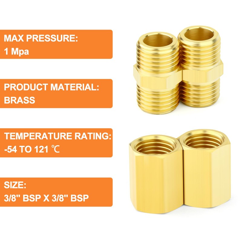 GASHER 12PCS Brass Pipe Fitting, 3/8" x 3/8" BSP Male