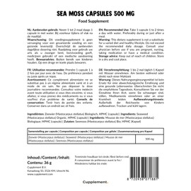 Cupplement - 4 Beutel Seamoss 60 Kapseln - Kostenlose Pillendose - Bio - 500 MG Kapsel - Superfood - Ernährung - Kein Gel, Pulver, Gummies, Irisches Moos - Seemoos - Mineralien - Algen - Seetang - See