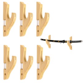 6 Pcs Sword Hook Wall Mount Samurai Sword Hanger for Wall Adjustable Wood Blade Rack Decorative Katana Holder Martial Art Weapon Stand Display with 6 Nail for Saber Tanto Rapier Cosplay(Bamboo Color)