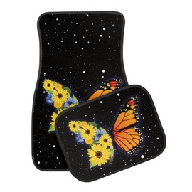 LACIYISON Universal Fit Car Floor Mats, 4 Pieces Front & Rear Car Mats Butterfly Sunflower Galaxy Print Car Carpet with Non-Slip Backing Car Floor Protection Rugs