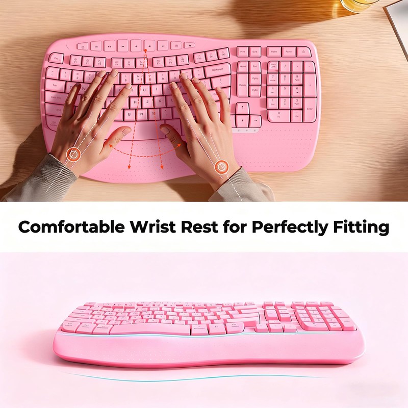 MEETION Wireless Ergonomic Keyboard with Wave Keys and Wrist Rest