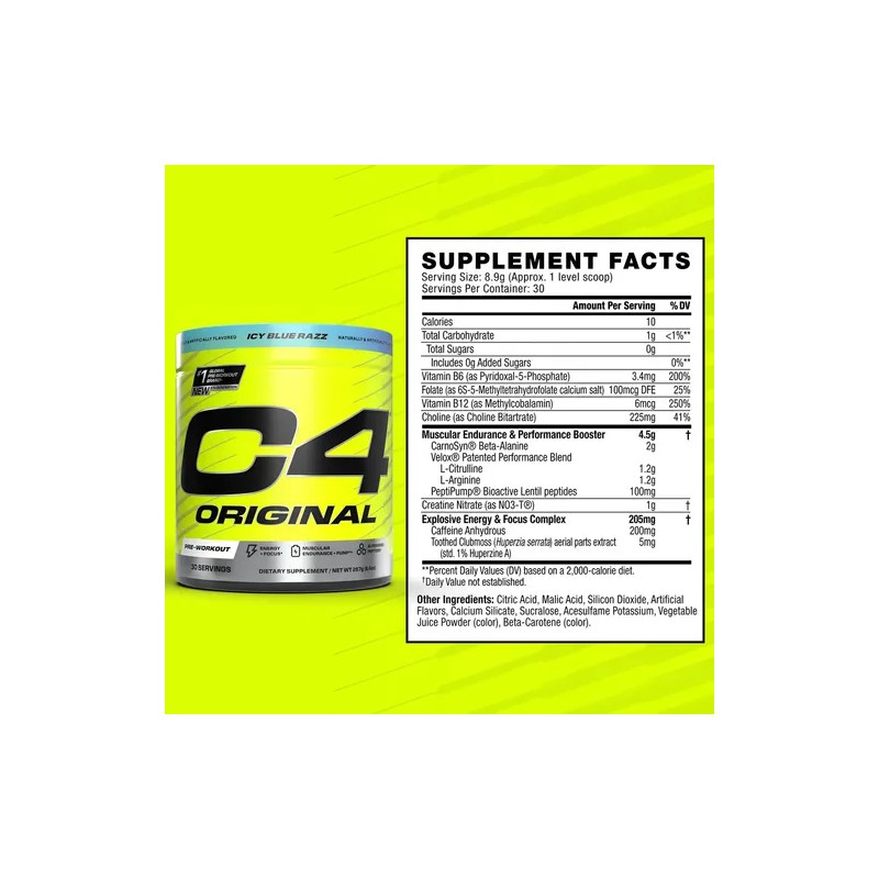 Aminoácido Deportivo Polvo Cellucor C4 180g Sabor Icy Blue Razz