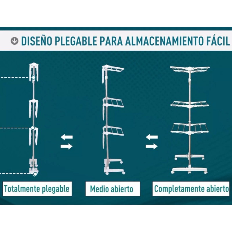 ArgenMex Tendedero Vertical De 6 Niveles Unico Con Ruedas Plegables