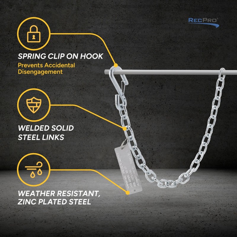 RecPro 2 Pack Trailer Safety Chains | Solid Steel Lock