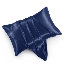 HommxJF Navy Blue Satin Pillowcases with Zipper （20x26）,Standard Size Pillowcases Set of 2, Navy Blue Silk Pillowcase for Hair and Skin