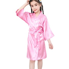 QXQTER Girls Silky Satin Robe Kids Kimono Robes for Wedding Bridal Birthday Spa Party Gifts Getting Ready Bathrobe