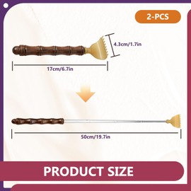 2 Pack Extendable Back Scratch Stick with Wood Handle, Stainless Steel Telescoping Back Scratching Tool, Handheld Portable Scratch Massage Tool for Men Women Itching Relief (Brown)