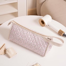 RSRSLEII Large Quilted Hair Tools Travel Bag,Aesthetic Hair Styling Accessories Storage Case for Flat Irons,Straightener,Curling Iron,Hair Dryer,Dyson Airwrap Travle Bag（06Small Pink Flower）