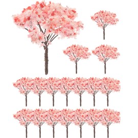 siawadeky 20pcs Set Cherry Blossom Tree Diorama Cherry Tree Railway Model Miniature Cherry Blossom Simulation Tree Mini Fake Tree Garden Accessories Cherry Blossom Artificial Tree Miniature Street