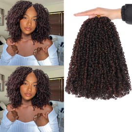 Unionbeauty Pre-twisted Yanky Twist Crochet Hair 8 Inch 8 PCS Pre-looped Micro Spring Twist Crochet Hair with Curly Ombre Brown Senegalese Twist Crochet Hair Synthetic Crochet Hair Extensions 1BH350#