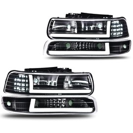 CNNELL Headlight Assembly Compatible with Chevy Silverado 1999-2002/ Suburban Tahoe 2000-2006 (Clear Lens Chrome Housing Amber Reflector) Left+Right