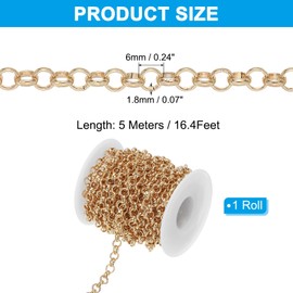 PATIKIL 16.4Ft Circle Link Chain, 6mm Chain Roll Curb Chain Jewelry Making Links Spool Metal Craft Chain Necklace Chains for DIY Making Accessories Necklace Bracelet Earring, Gold