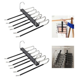 YSkrep Pants Hanger, 2-Piece Set, Slack Hanger, Trouser Storage, Stainless Steel, Non-Slip, Space Saving, Wrinkle-Free, Multi-functional, Non-Trace, 360° Rotation, Vertical and Horizontal, Clothes