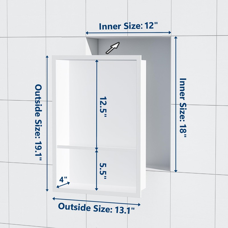 Qeke Stainless Steel Shower Niche 18" X 12", No Tile