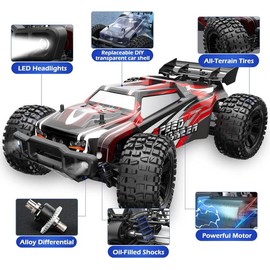 DEERC 9206E 1:10 Scale Large RC Car with 48+ KM/H Speed, 2 Rechargeable Batteries, All Terrain 4WD, Durable Design for Remote Control Drift RC