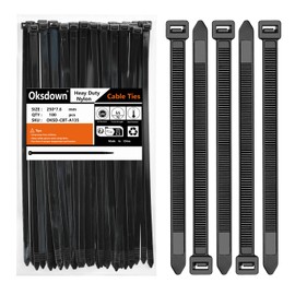Oksdown Cable Ties Black 250 mm x 7.6 mm Pack of 100 UV Resistant Nylon with 55 kg Tensile Strength Extra Strong Large Plastic Self-Locking Cable Ties for Industry, Horticulture, Cable Industry