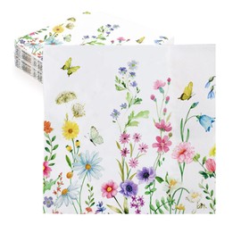 40 Stück Servietten Blumen - Servietten Sommer Blumenwiese Frühlings Blumen, Ideal für Frühling Geburtstage Partys Hochzeiten Feiern, 33x33cm