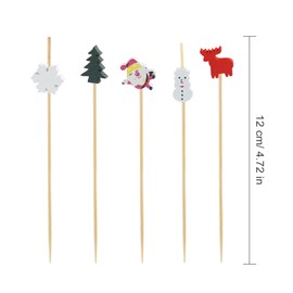Bekeify Christmas Cocktail Sticks 200Pcs Wooden Cocktail Swizzle Picks 12cm Bamboo Toothpicks Snowflake Fruit Sticks Food Garnish Skewers for Xmas Party Sandwiches Christmas Tree Snowman Decoration