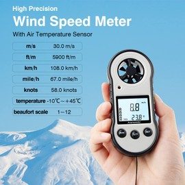 Digital Anemometer, LEERCHUANG Air Flow Meter with Backlight LCD, Wind Gauge Air Flow Velocity Measurement with Thermometer, Wind Measuring Tool for Sailing/Surfing/Fishing/Kite Flying