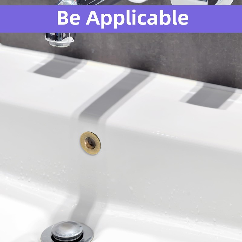 8Pcs Brass Sink Overflow Trim Ring with 2 Adhesive Hook,Brass
