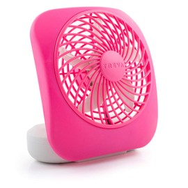 O2COOL Treva 5 Inch Battery Powered Fan Portable Desk Fan 2 Cooling Speeds with Compact Folding & Tilt Design Cubicle Accessories Small Portable (Raspberry)