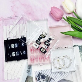 12 Pcs Press on Nail Storage Box Nails Packaging Box Acrylic Fake Nail Display Case Artificial False Nail Box Organizer Nail Case with 60 Pcs Adhesive Double Sided Tape for Nail Art Home Salon Use