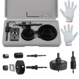 Wkmamo 13-Piece Hole Saw Set, Drill Bit, Carbon Steel 19-64 mm, Hole Saw Cutter Set, Downlights, Drill Bits for Wood, Plasterboard (Red)