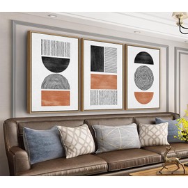 Framed Wall Art Canvas Set Mid Century Boho Pictures Modern Geometric Wall Decor Minimalist Black Brown Bohemian Abstract Painting Artwork for Living Room Bedroom Office 16"x24"x3 Natural