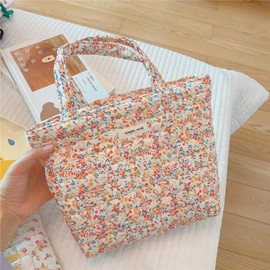 Napimico Womens Floral Cotton Tote Bag Coquette Aesthetic Quilted Puffer Bags Cottagecore Hobo Handbag Travel Duffel Bag (Red Floral,One Size)