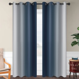 SimpleHome Navy Blue Ombre Room Darkening Curtains for Living Room, Light Blocking Gradient Thermal Insulated Grommet Window Curtains/Drapes for Bedroom, 2 Panels, 52x84 inches Length