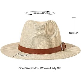 DRESHOW Women Wide Brim Straw Panama Roll up Hat Fedora Beach Sun Hat UPF 50+