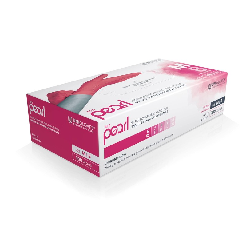 UNIGLOVES Pearl GP0062 Nitrile Examination Gloves, Red, Small (Pack of