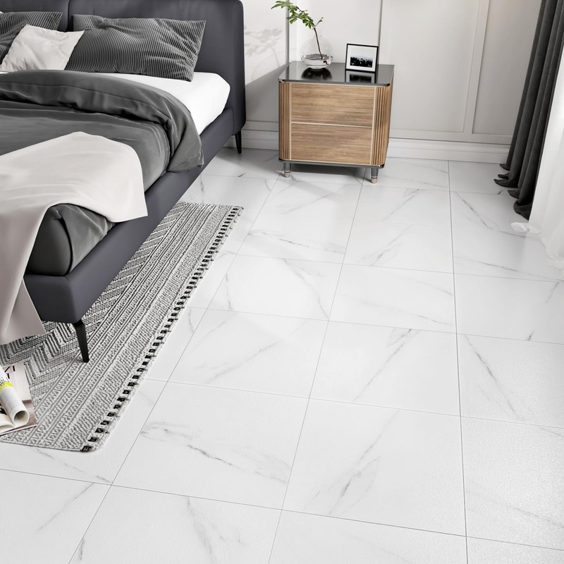 WESTICK 20 Pack White Marble Peel and Stick Floor Tile