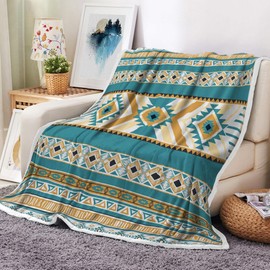 Xiaoput Aztec Throw Blanket, Native American Southwestern Navajo Tribal Style Warm Throw, Boho Western Decor Flannel Cozy Throw Blanket for Sofa Camping Couch Bed Travel 50×60 inch, Teal
