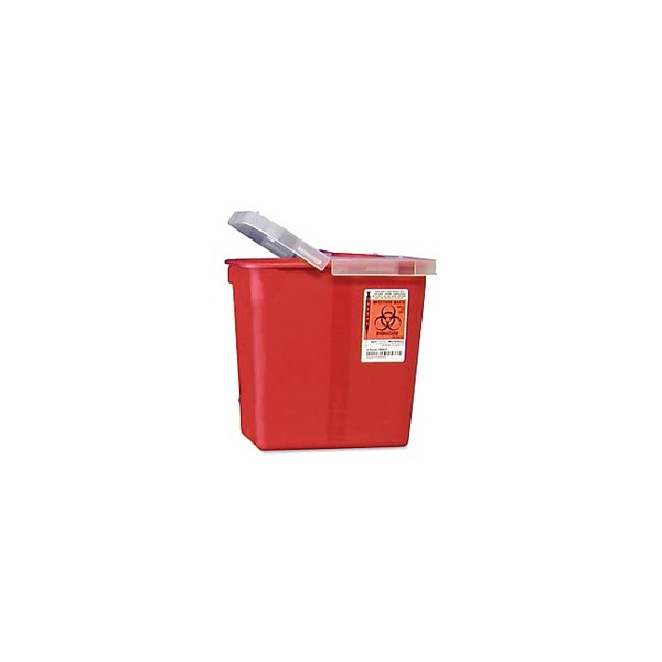 COVIDIEN Kendall Hinged Lid Sharps Container, 10" x 10.5" x 7.3", Red
