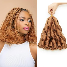French Curl Crochet Braiding Hair 12 Inch 8 Packs Synthetic Curly Braiding Hair Extensions for Black Women Lightweight Pre Stretched Bouncy Hair for Braids #30